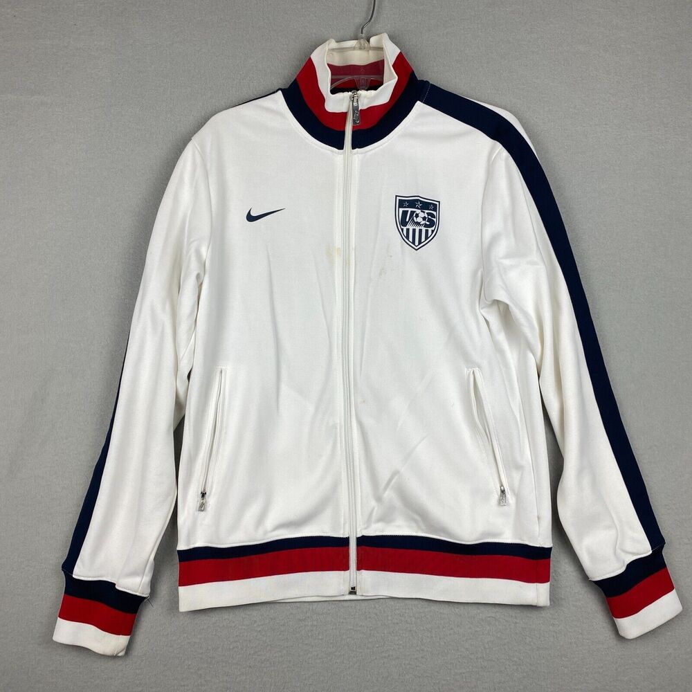 Nike Men's Medium USA Soccer Team Track Warm Up Jacket White Red Logo Zip Up